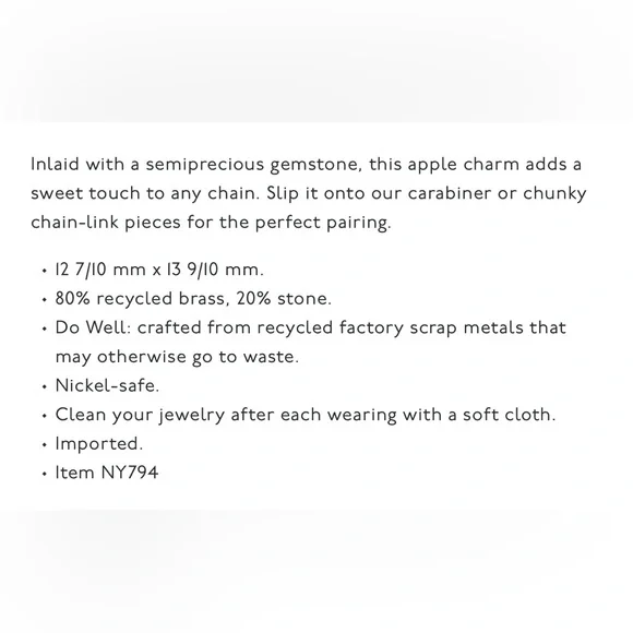 NWT MADEWELL Semiprecious Apple Charm - Picture 6 of 6